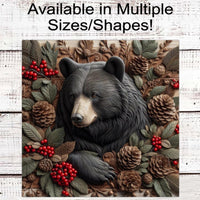 Christmas Wreath Signs - Woodland Black Bear - Winter Welcome Sign - Rustic Cabin Decor