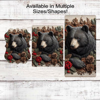 Christmas Wreath Signs - Woodland Black Bear - Winter Welcome Sign - Rustic Cabin Decor