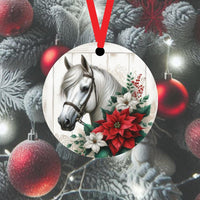 
              An adorable Horse accented with red and white Poinsettia flowers
            