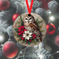 A beautiful Barred Owl accented with red and white Poinsettia flowers