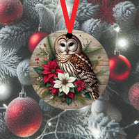 
              A beautiful Barred Owl accented with red and white Poinsettia flowers
            