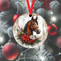 An adorable Horse accented with red and white Poinsettia flowers