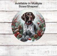 
              A German Shorthaired Pointer dog with in festive Winter setting
            