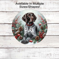 A German Shorthaired Pointer dog with in festive Winter setting