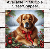 
              Golden Retriever Dog Christmas Wreath Signs - Winter Welcome Sign - Dog Wreath Signs
            