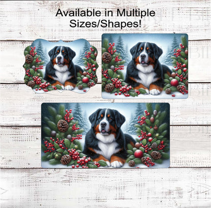 Bernese Mountain Dog Christmas Wreath Signs - Winter Welcome Sign - Dog Wreath Signs