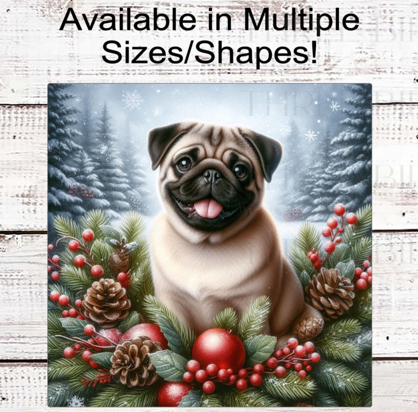 Pug Dog Christmas Wreath Signs - Winter Welcome Sign - Dog Wreath Signs