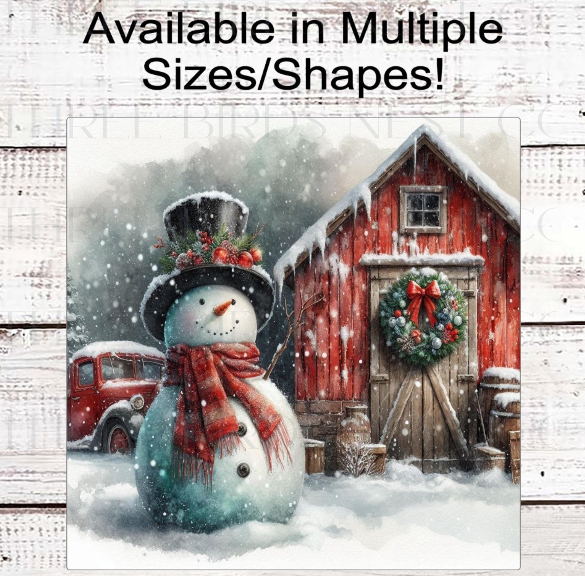 Snowman Wreath Sign - Farm Barn Decor - Rustic Christmas - Old Red Truck