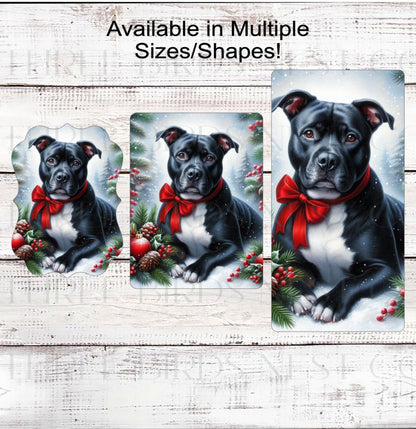Staffordshire Terrier Dog Christmas Wreath Signs - Pit Bull Lover - Winter Welcome Sign - Dog Wreath Signs