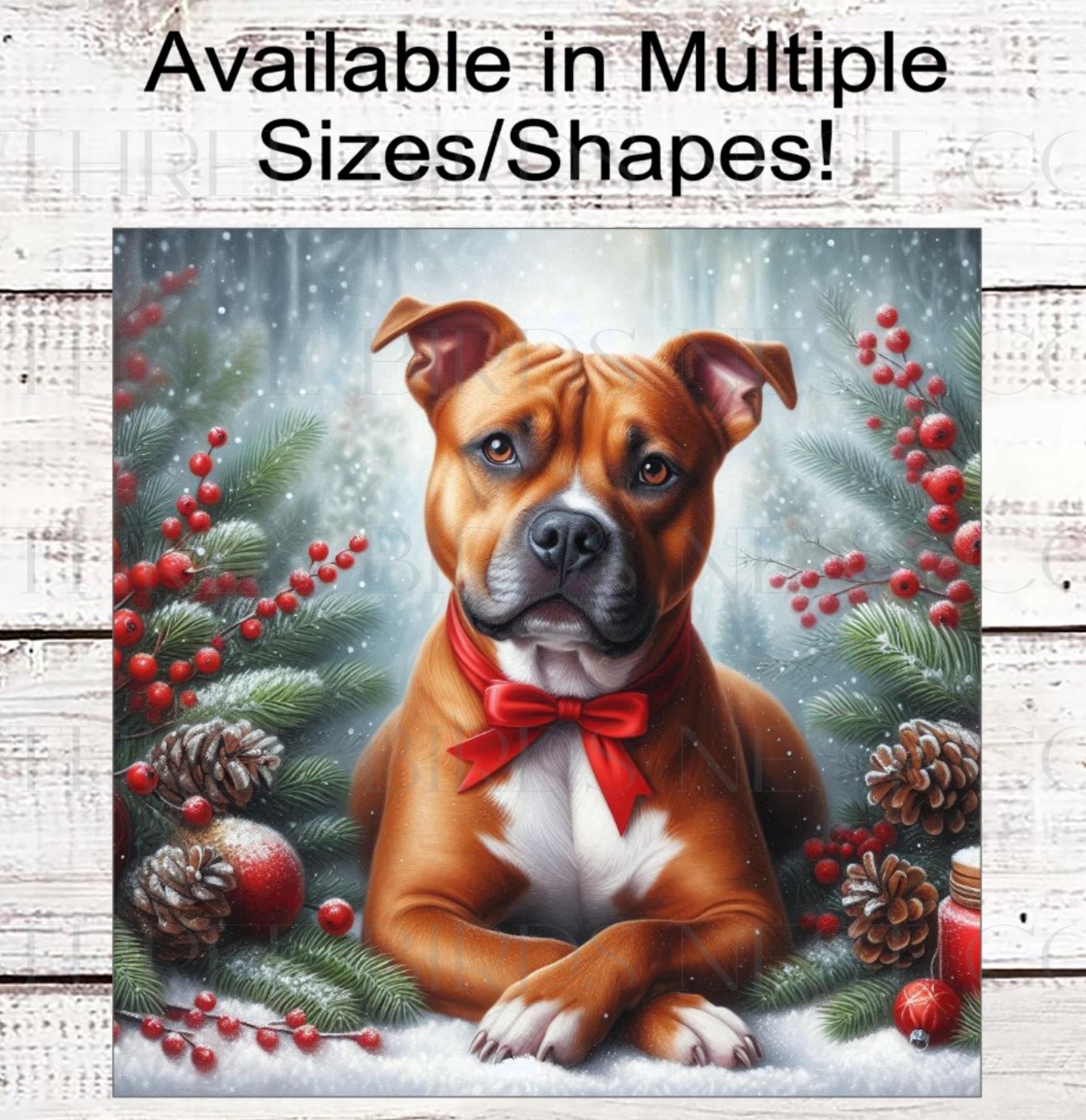 Staffordshire Terrier Dog Christmas Wreath Signs - Pit Bull Lover - Winter Welcome Sign - Dog Wreath Signs