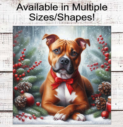 Staffordshire Terrier Dog Christmas Wreath Signs - Pit Bull Lover - Winter Welcome Sign - Dog Wreath Signs