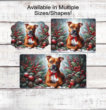 Staffordshire Terrier Dog Christmas Wreath Signs - Pit Bull Lover - Winter Welcome Sign - Dog Wreath Signs