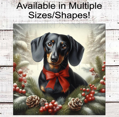Dachshund Dog Christmas Wreath Signs - Winter Welcome Sign - Dog Wreath Signs