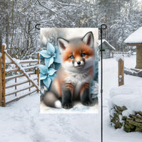 
              A beautiful Winter Garden Flag with a baby Fox surrounded by poinsettias.
            