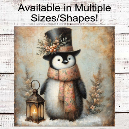 Penguin Lover - Winter Welcome - Lantern Sign - Christmas Wreath Sign