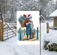 
              A beautiful Christmas Garden Flag featuring Santa Claus as a Waterman and his bounty of Blue Crabs.
            