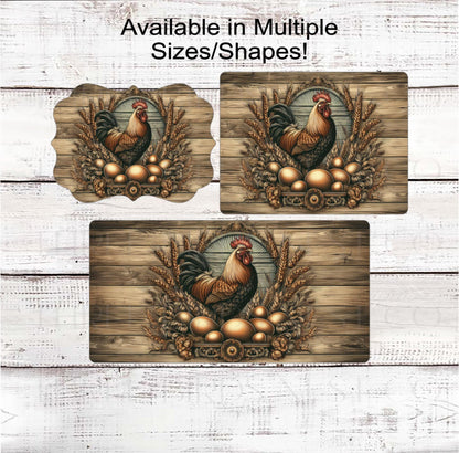 Vintage Rooster Wreath Sign - Farm Fresh Eggs - Chicken Decor - Rustic Farmhouse