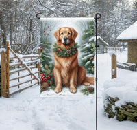 
              A beautiful Golden Retriever in a snowy Winter scene wearing a greenery and berries collar.
            