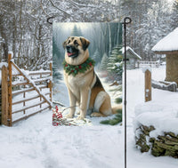 
              A beautiful Anatolian Shepherd dog in a snowy Winter scene wearing a greenery and berries collar.
            