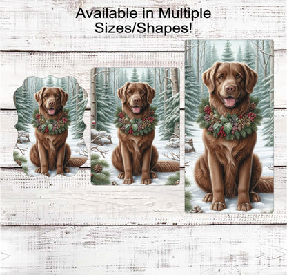 Christmas Dog Wreath Sign - Chesapeake Bay Retriever Dog - Winter Welcome Sign
