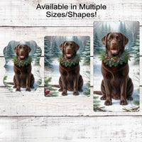 Christmas Dog Wreath Sign - Chocolate Labrador Retriever Dog - Winter Welcome Sign