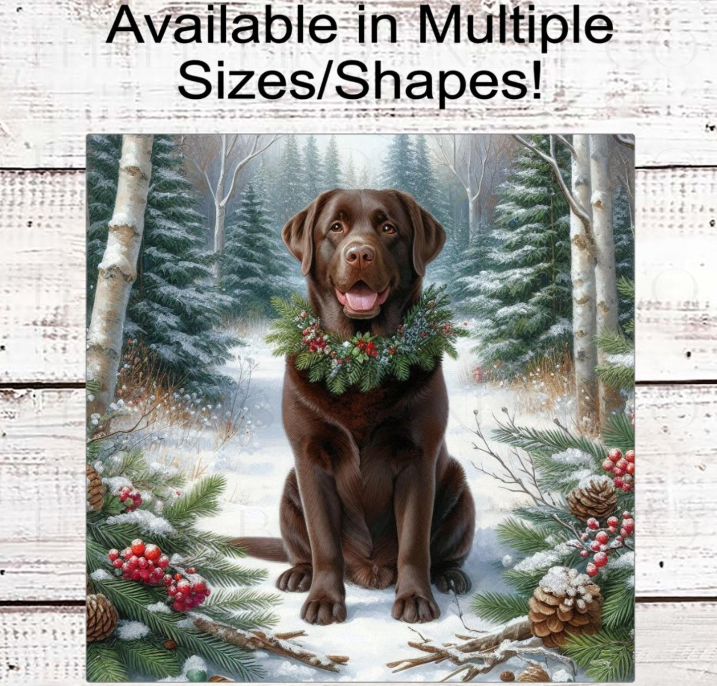 Christmas Dog Wreath Sign - Chocolate Labrador Retriever Dog - Winter Welcome Sign