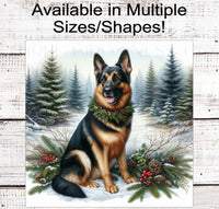 
              Christmas Dog Wreath Sign - Black and Tan German Shepherd Dog - Winter Welcome Sign
            