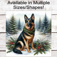 Christmas Dog Wreath Sign - Black and Tan German Shepherd Dog - Winter Welcome Sign