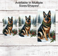 
              Christmas Dog Wreath Sign - Black and Tan German Shepherd Dog - Winter Welcome Sign
            