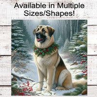 Christmas Dog Wreath Sign - Anatolian Shepherd Dog - Winter Welcome Sign