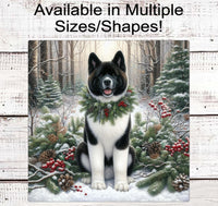 
              Christmas Dog Wreath Sign - Akita Dog - Winter Welcome Sign
            