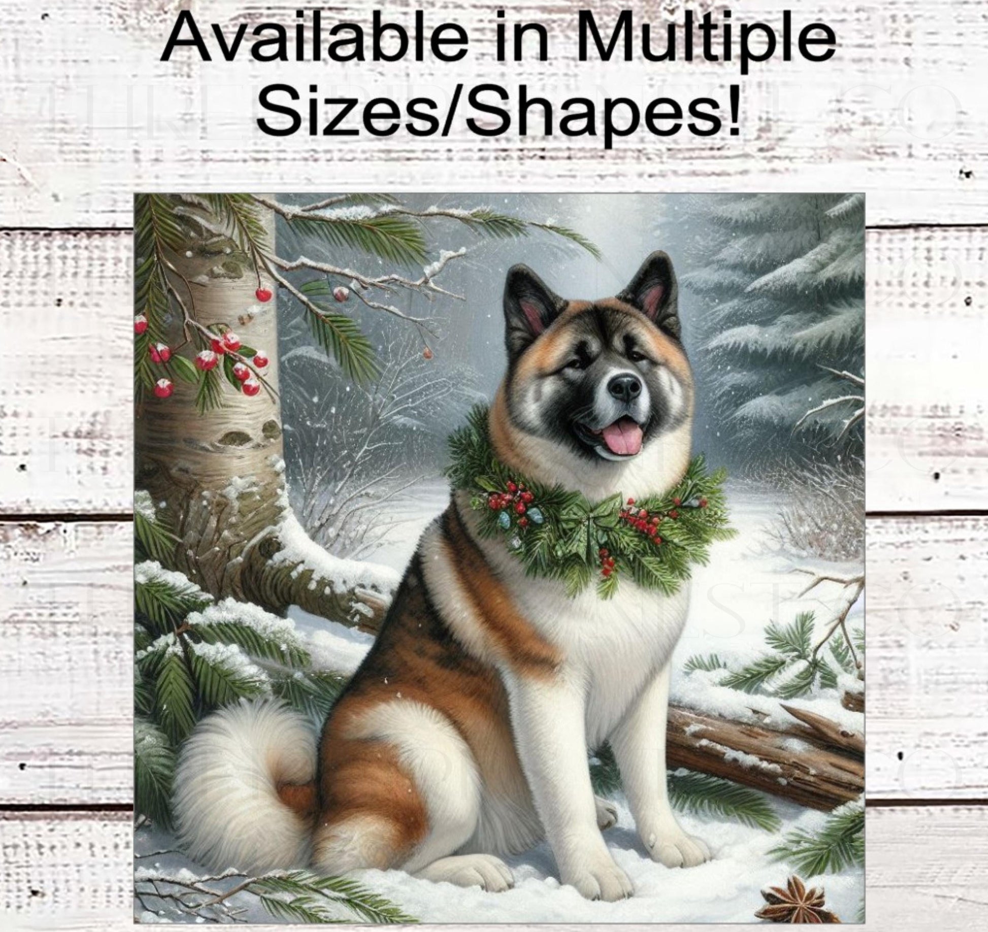 Christmas Dog Wreath Sign - Akita Dog - Winter Welcome Sign