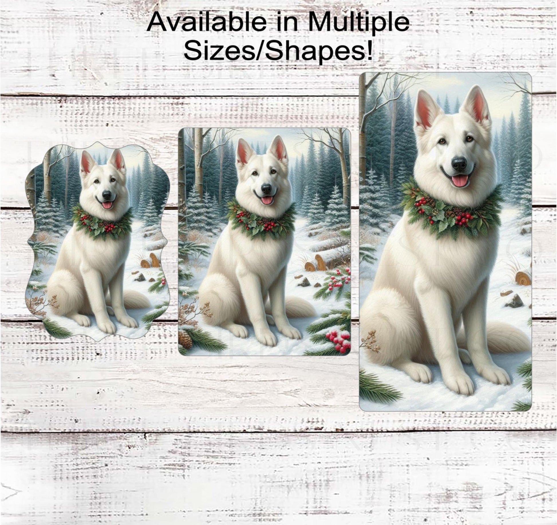 Christmas Dog Wreath Sign - White German Shepherd Dog - Winter Welcome Sign