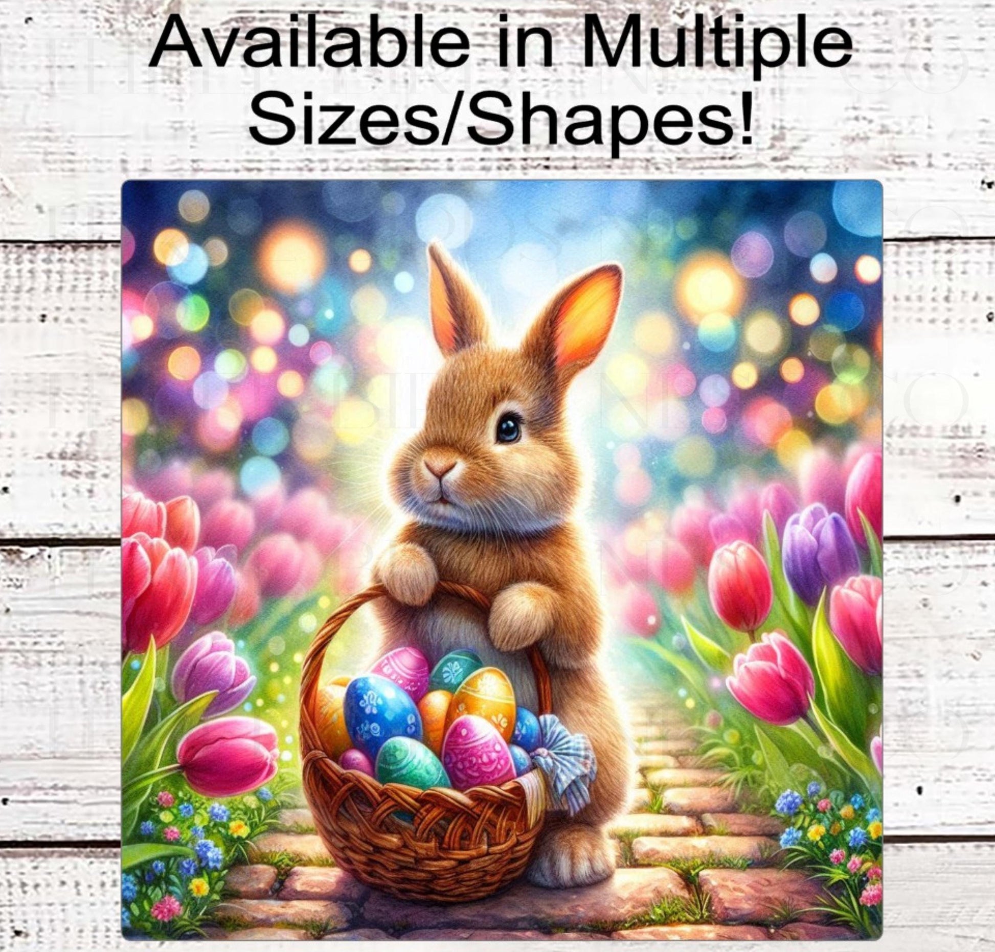 Easter Bunny Wreath Sign - Spring Flowers - Colorful Easter Eggs - Tulips