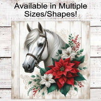 
              Christmas Horse Wreath Sign - Poinsettia Swag - Farmhouse Barn Decor - Winter Wonderland
            