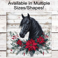 
              Christmas Horse Wreath Sign - Poinsettia Swag - Farmhouse Barn Decor - Winter Wonderland
            