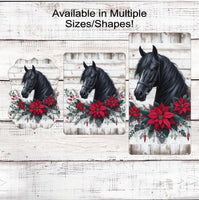 
              Christmas Horse Wreath Sign - Poinsettia Swag - Farmhouse Barn Decor - Winter Wonderland
            