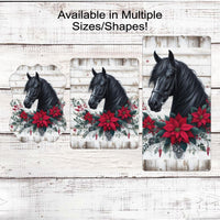 Christmas Horse Wreath Sign - Poinsettia Swag - Farmhouse Barn Decor - Winter Wonderland