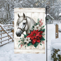 
              A beautiful Horse with Poinsettias on a rustic wood background.
            