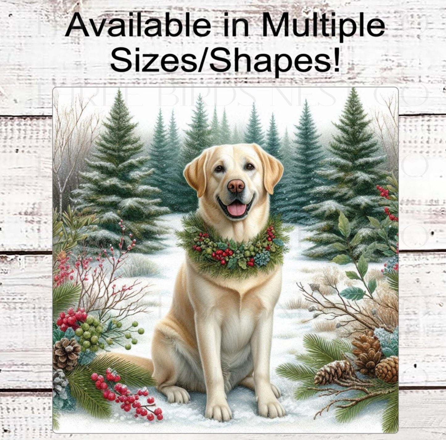 Christmas Dog Wreath Sign - Yellow Labrador Retriever Dog - Winter Welcome