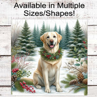 Christmas Dog Wreath Sign - Yellow Labrador Retriever Dog - Winter Welcome