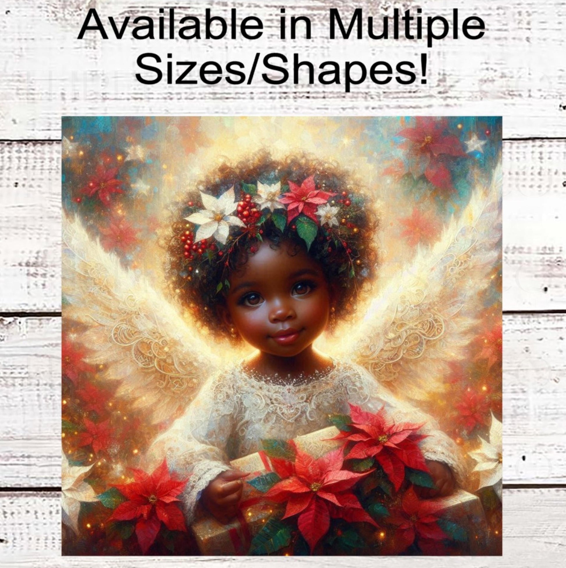 African American Angel Wreath Sign - Christmas Poinsettia Decor