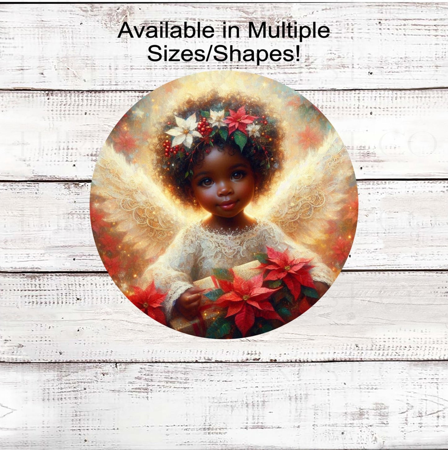 A beautiful African American Christmas Angel with Poinsettias