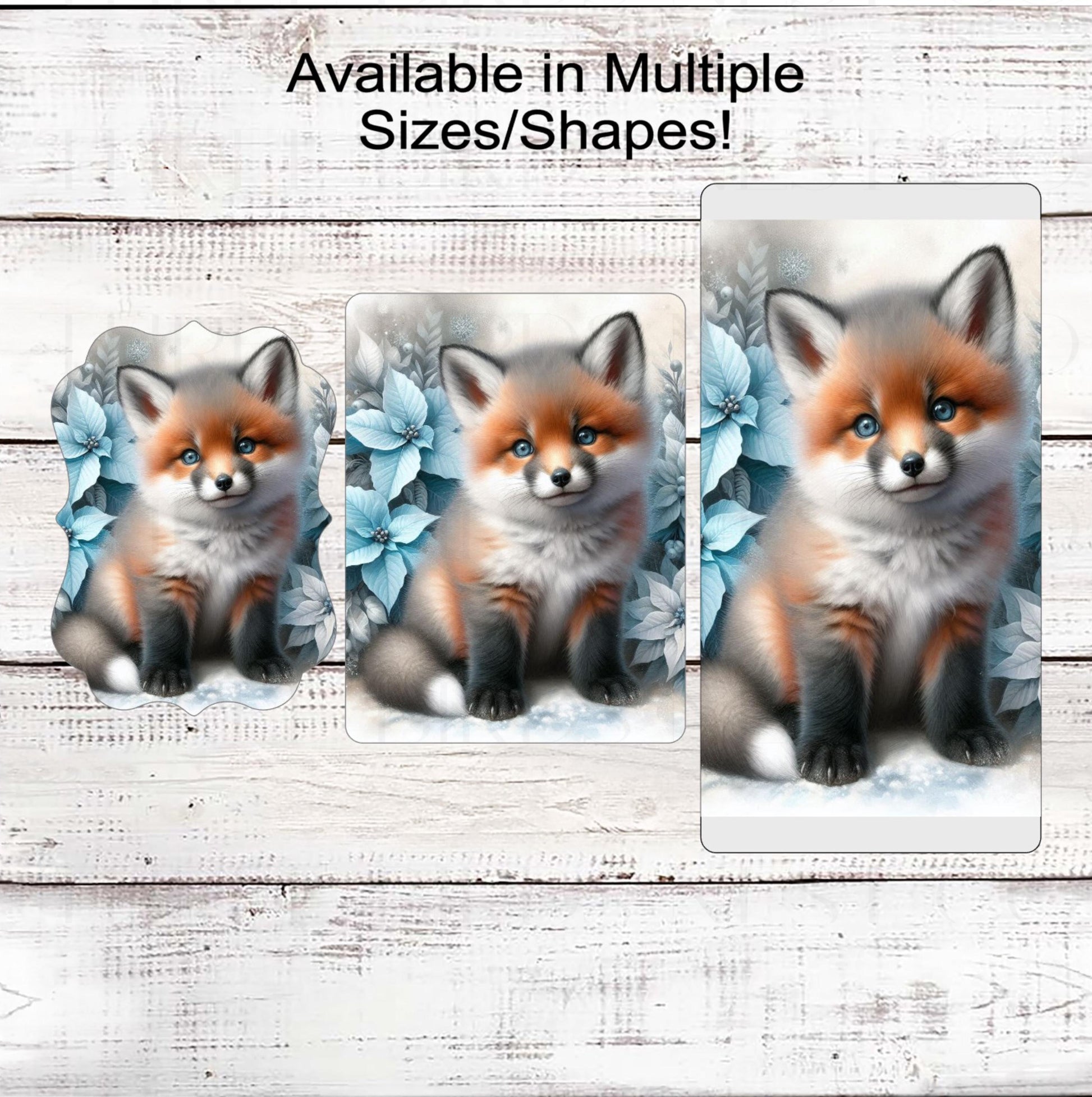 Baby Fox Winter Wreath Sign - Christmas Poinsettias - Cabin Decor - Wildlife Lover