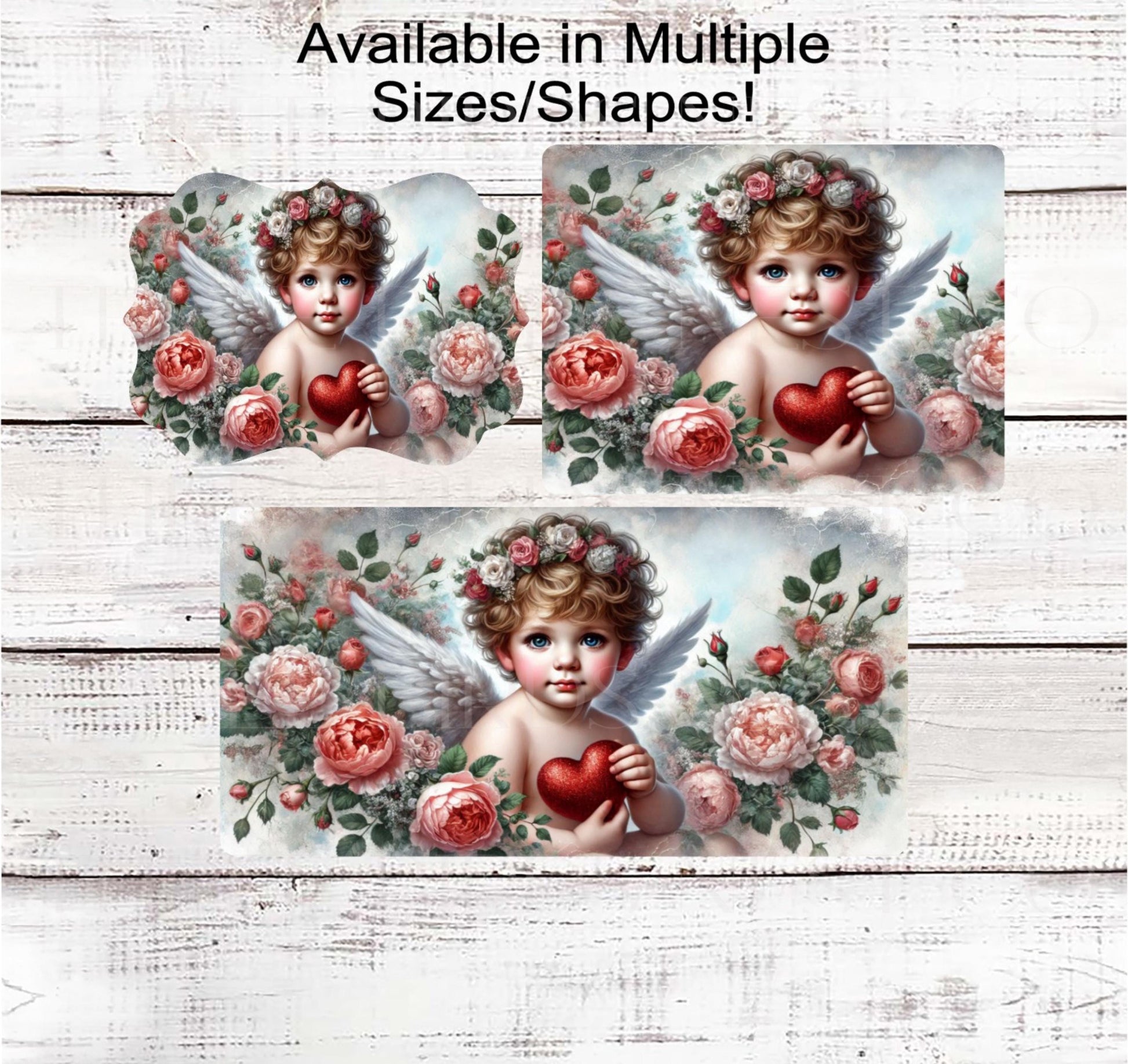 Valentines Day Sign - Cupid Cherub - Floral Sign - Love Wreath Sign