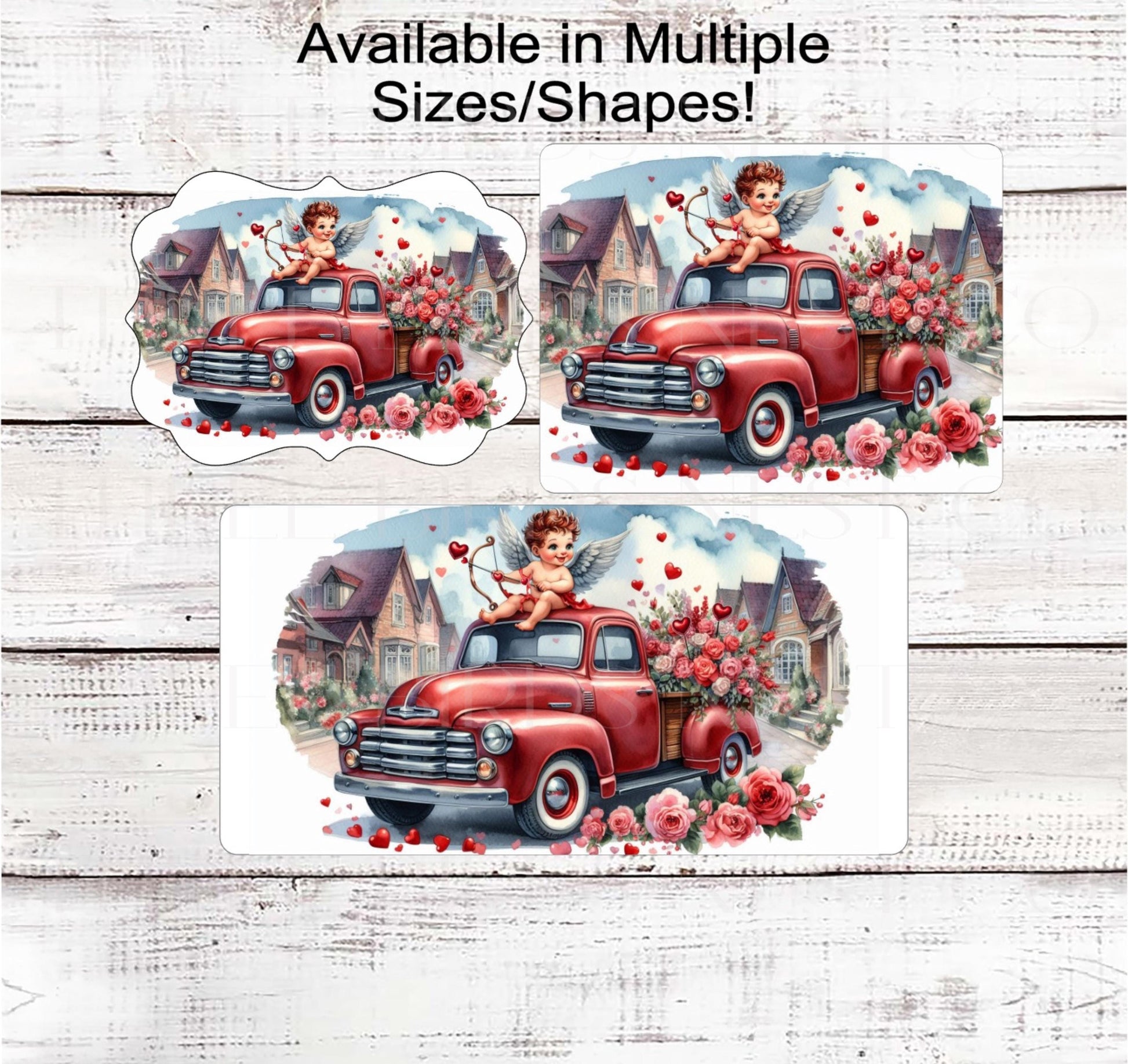 Valentines Day Sign - Cupid Cherub - Old Red Truck = Floral Sign - Love Wreath Sign