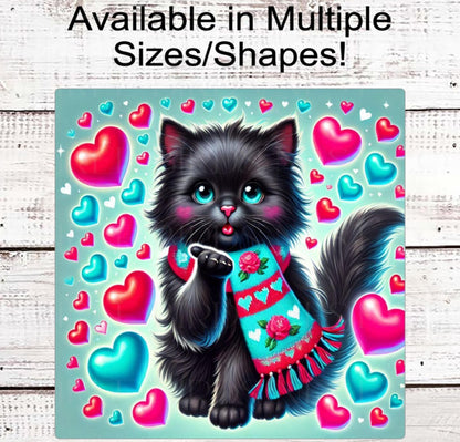 Valentines Cat Wreath Signs - Hearts Decor - Cat Lover - Hugs and Kisses - Paws and Enjoy