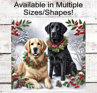 
              Christmas Dog Wreath Sign - Black Labrador Retriever Dog - Golden Retriever - Winter Welcome Sign
            