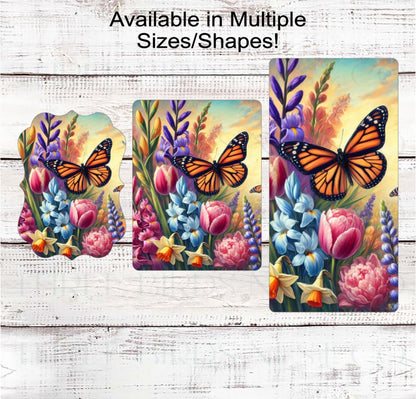 Monarch Butterfly Wreath Sign - Spring Flowers - Everyday Sign
