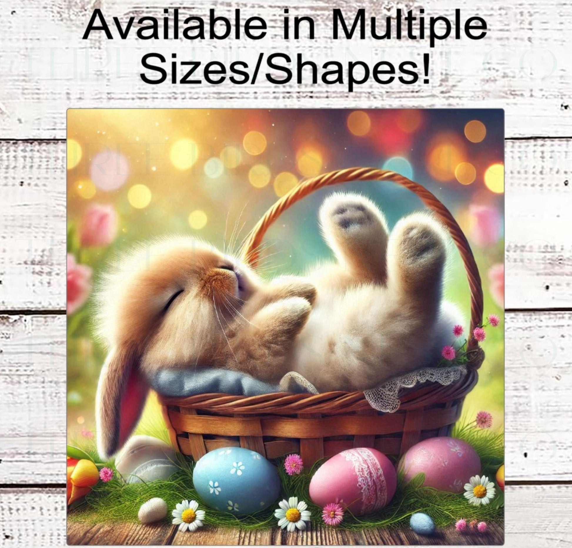 Happy Easter Bunny Wreath Sign - Sleeping Rabbit - Easter Eggs Basket